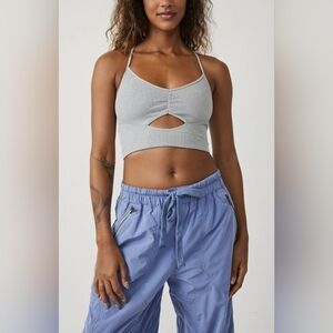 Free People Movement Free Throw Strappy Back Cutout Crop Tank/Heather Grey